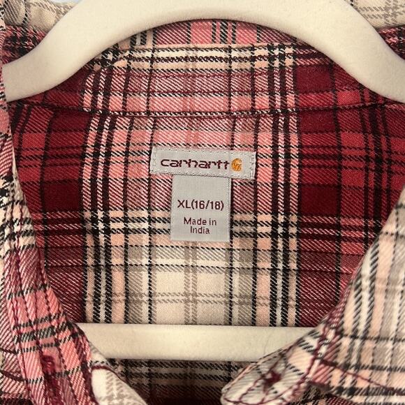Carhartt womens XL flannel plaid button down top - Picture 3 of 7